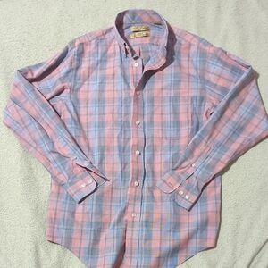 Roundtree & Yorke Gold Label Pink Blue Plaid Shirt Non Iron Size S